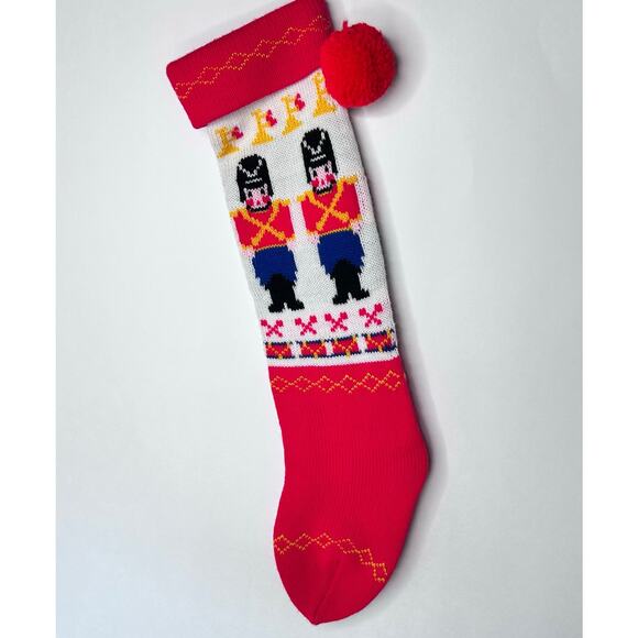 Vintage Soldiers Drummer Boy Knit Christmas Stocking with Red Pom Pom - Picture 3 of 6